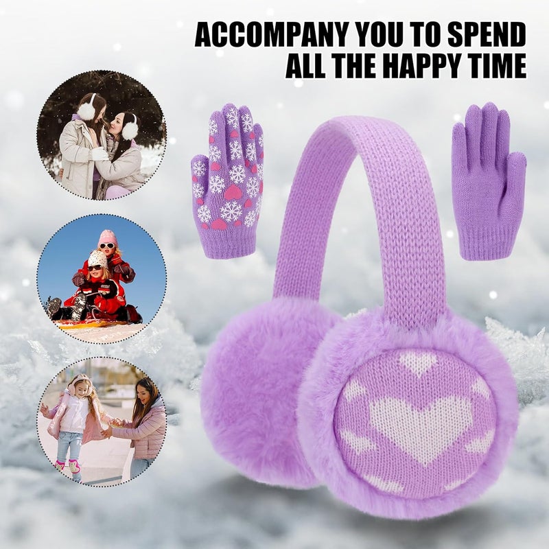 CHUANGLI Ear Muffs for Kids Winter Warm Earmuffs with Gloves Kids Ear Warmer and Knit Gloves Set for Boys & Girls - Image 4